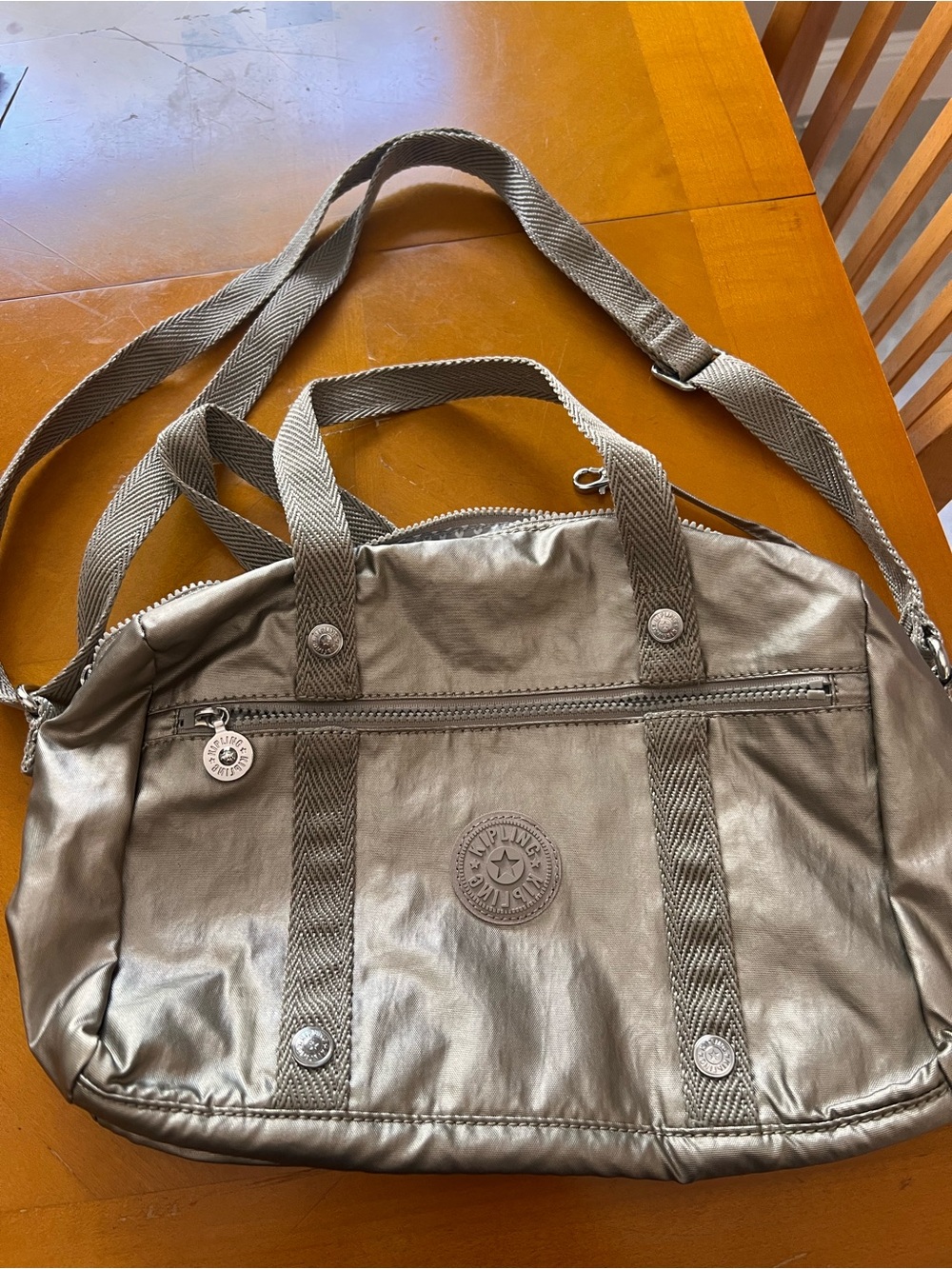 Kipling Metallic Pewter Shoulder Messenger Bag